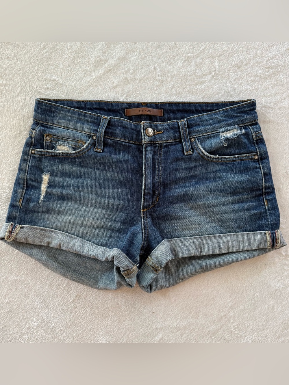 Joe's Jeans Rolled Hem Distressed Denim Shorts in Dark Blue